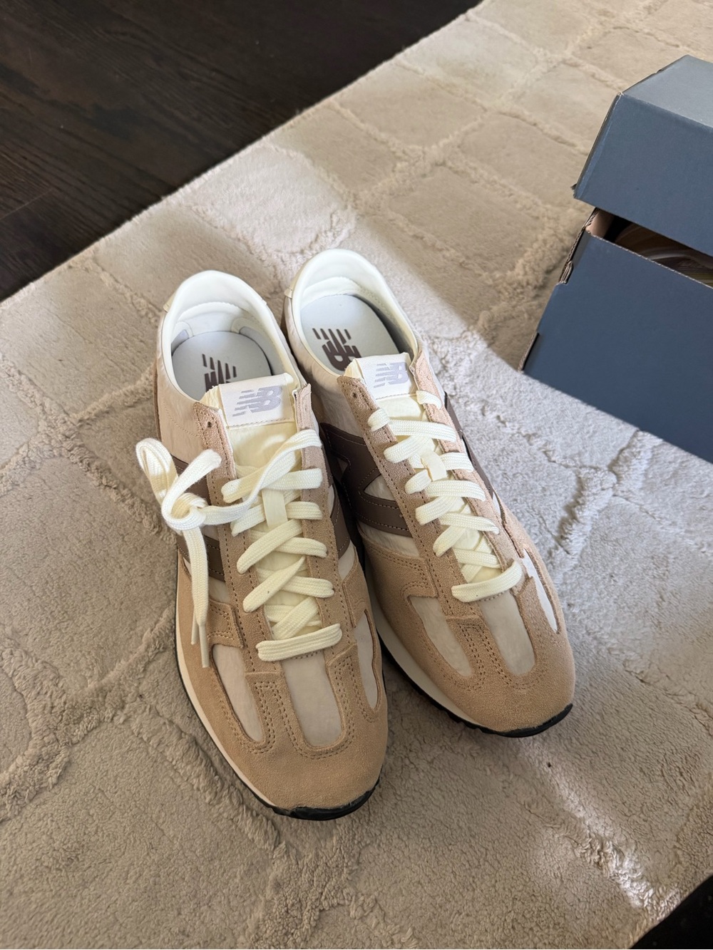 New Balance Men’s Tan and Cream Retro Trainer Sneakers